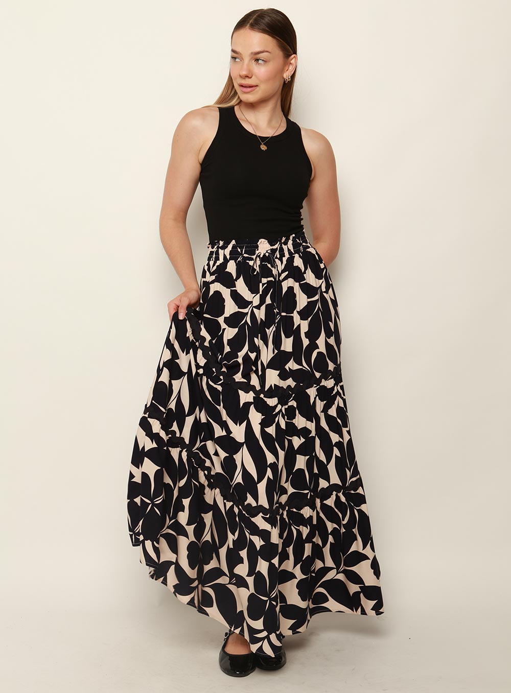 Heaven Tiered Maxi Skirt-NAVY