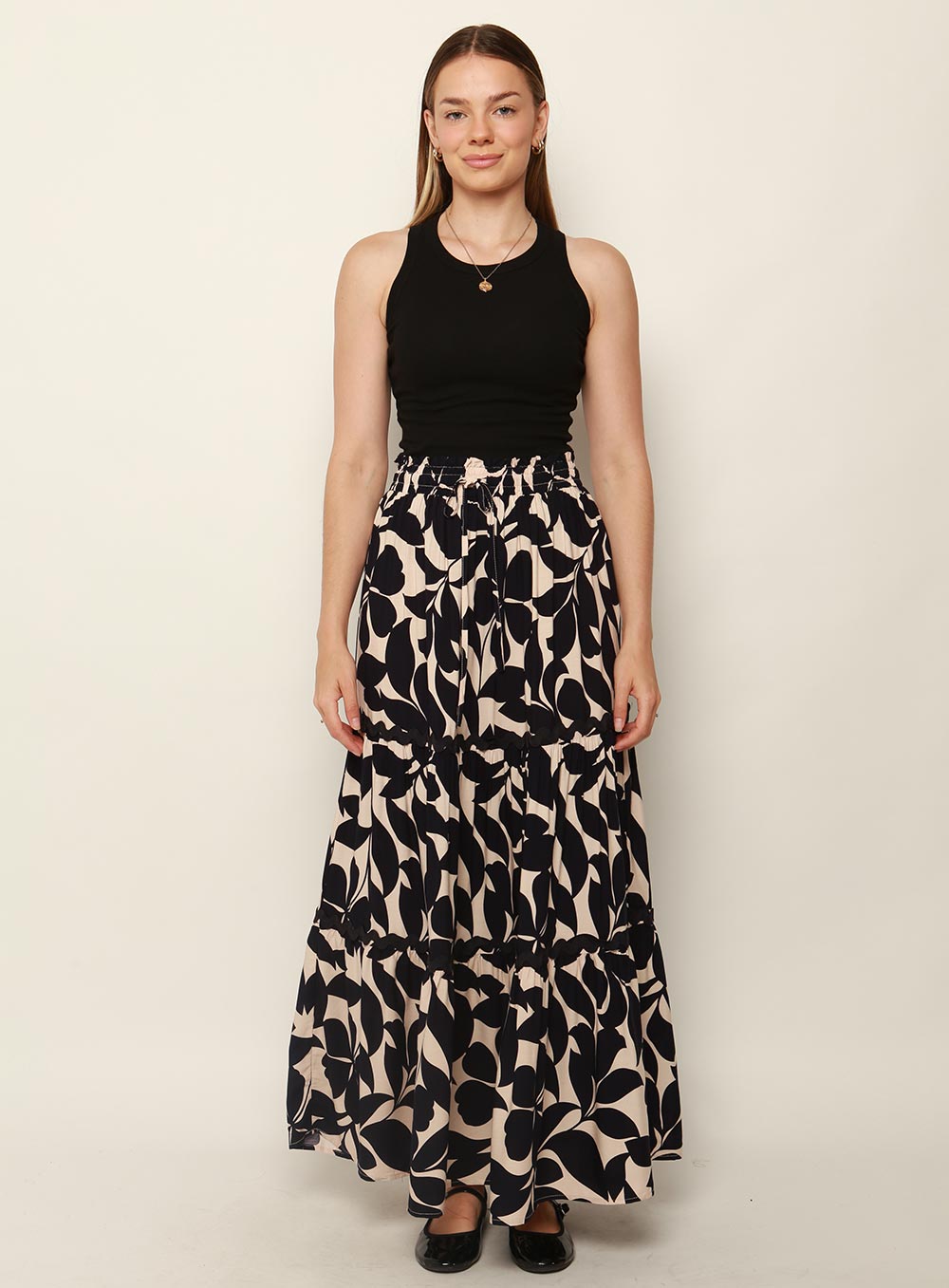 Heaven Tiered Maxi Skirt-NAVY