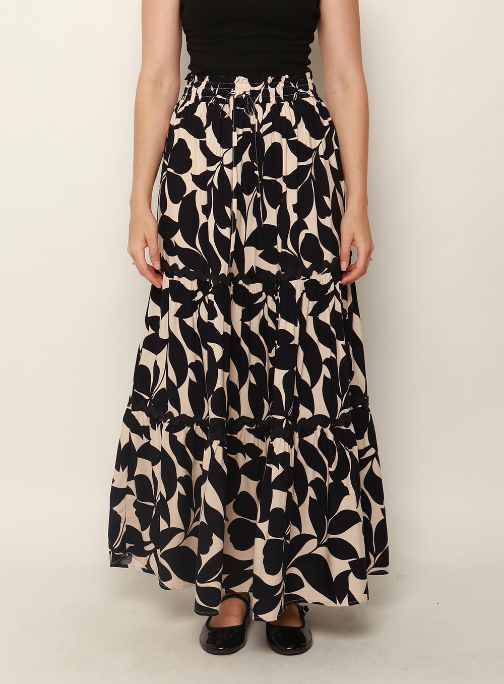 Heaven Tiered Maxi Skirt-NAVY