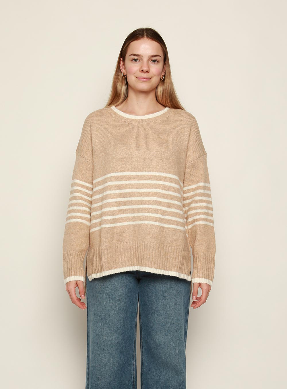 Ivy Stripe Knit-CAMEL/WHITE