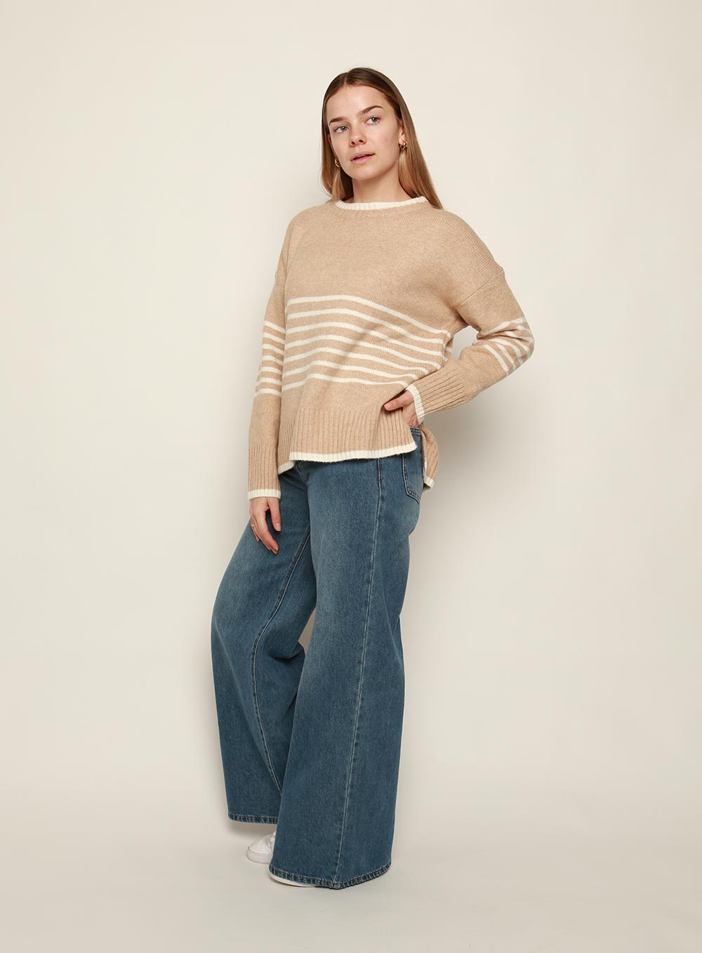 Ivy Stripe Knit-CAMEL/WHITE