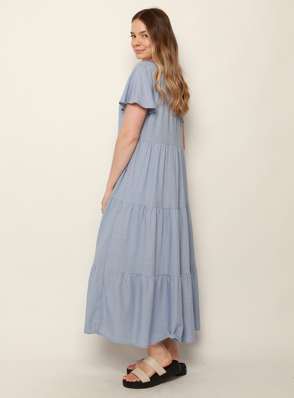 Katie Tiered Midi Dress-BLUE