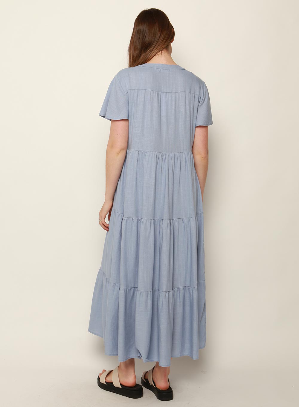 Katie Tiered Midi Dress-BLUE