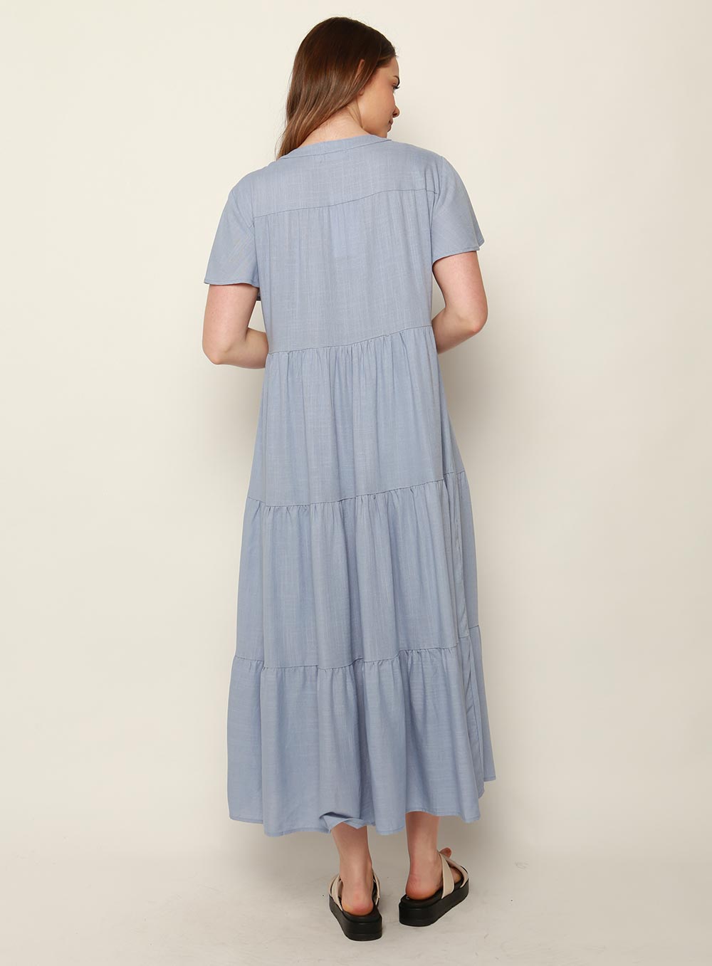 Katie Tiered Midi Dress-BLUE