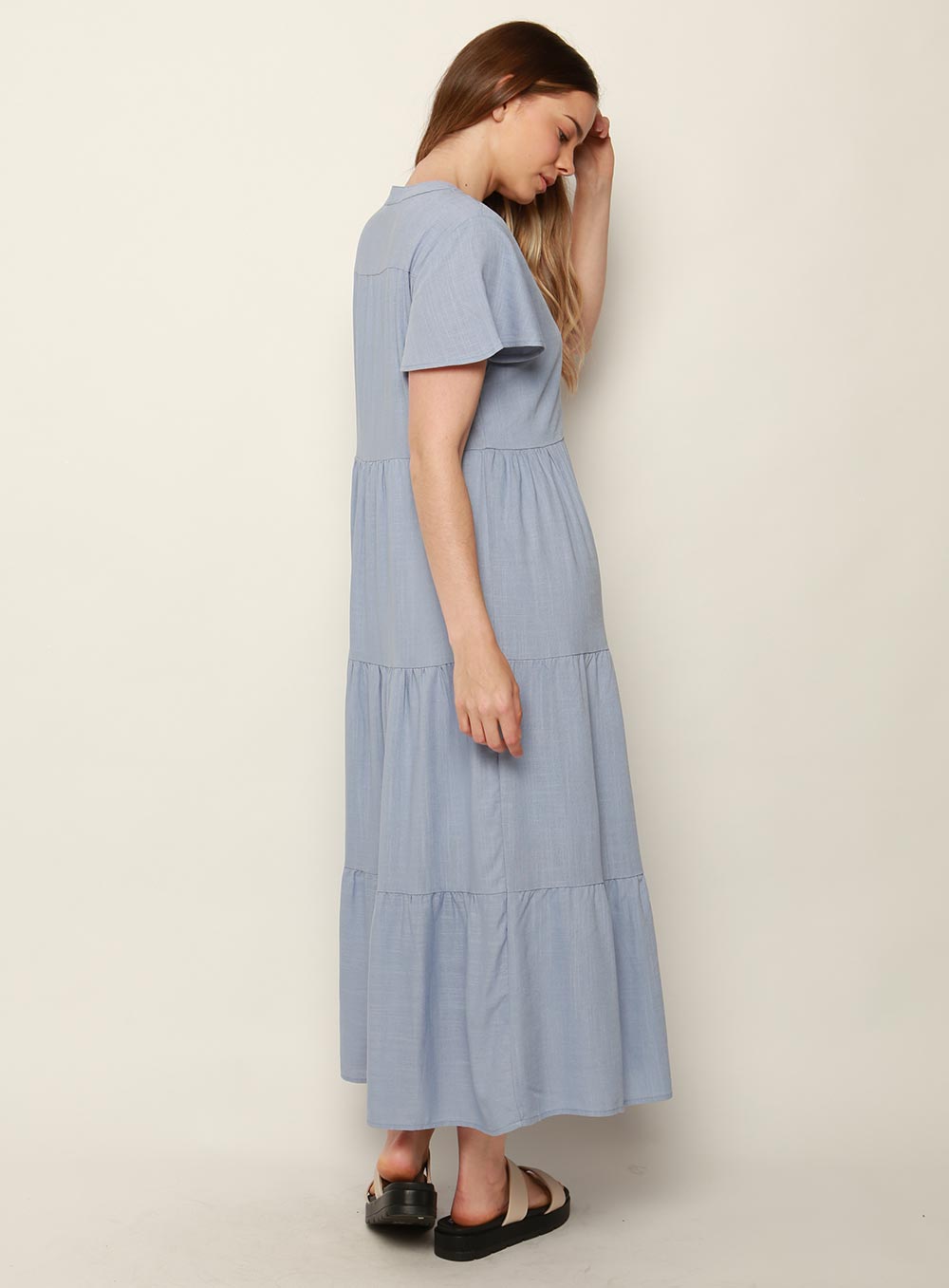 Katie Tiered Midi Dress-BLUE