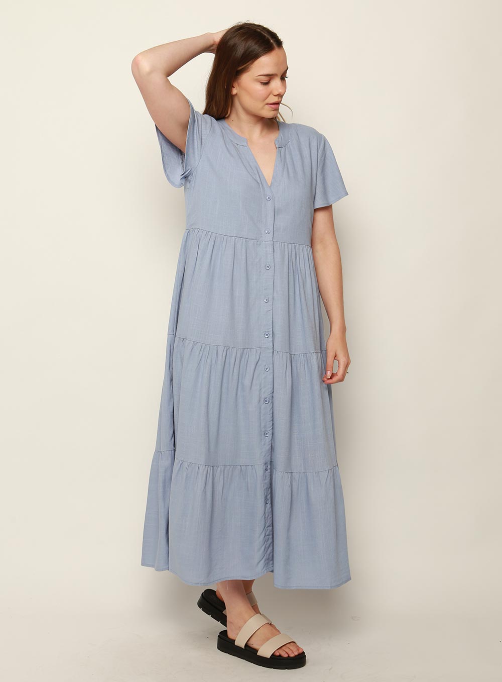 Katie Tiered Midi Dress-BLUE