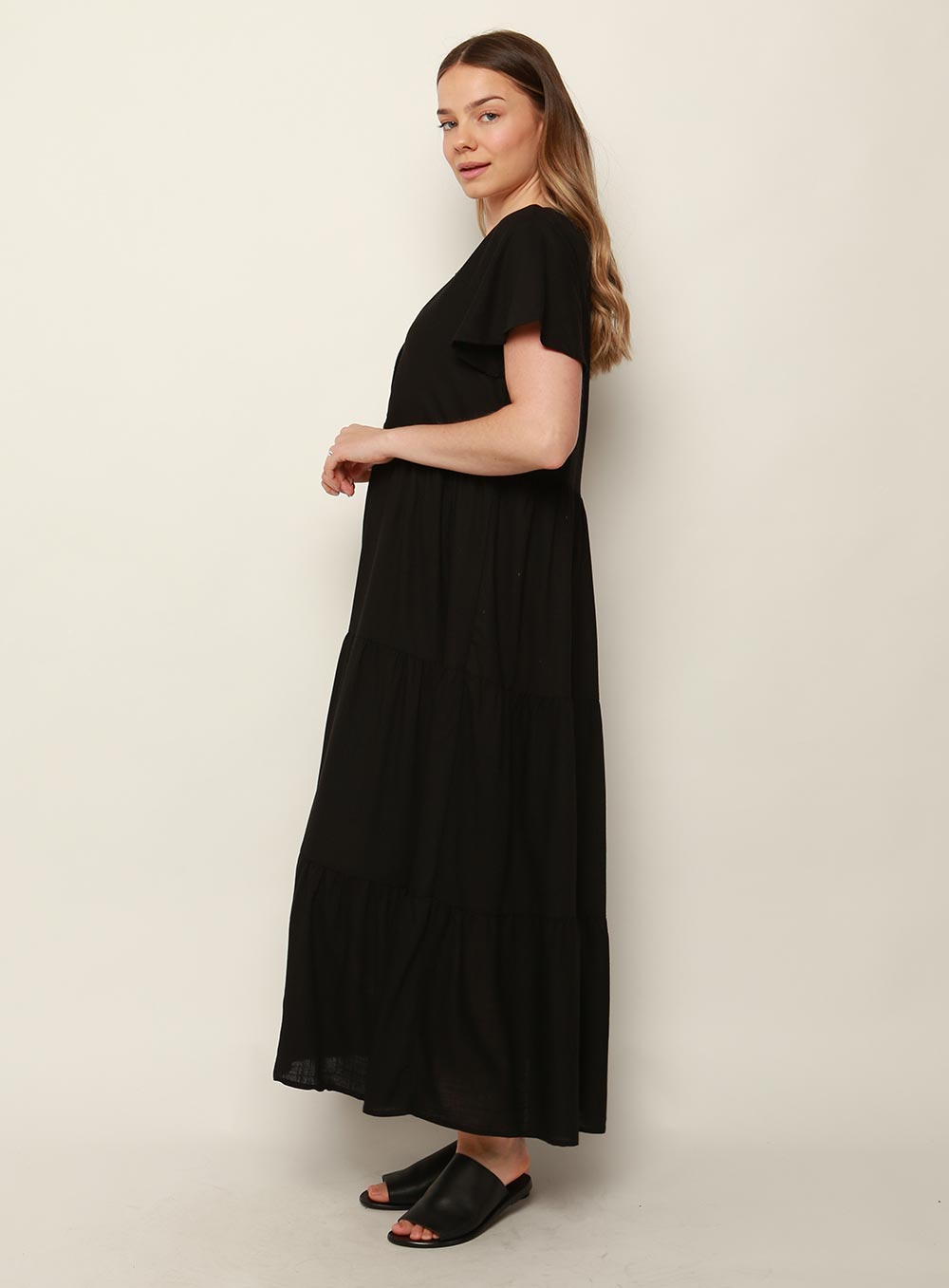 Katie Tiered Midi Dress-Black