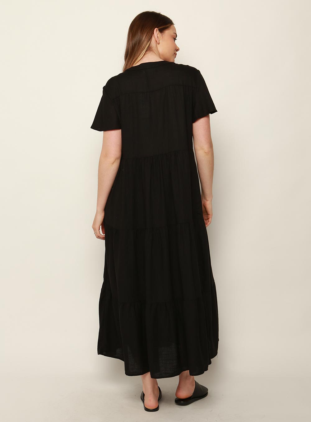 Katie Tiered Midi Dress-Black