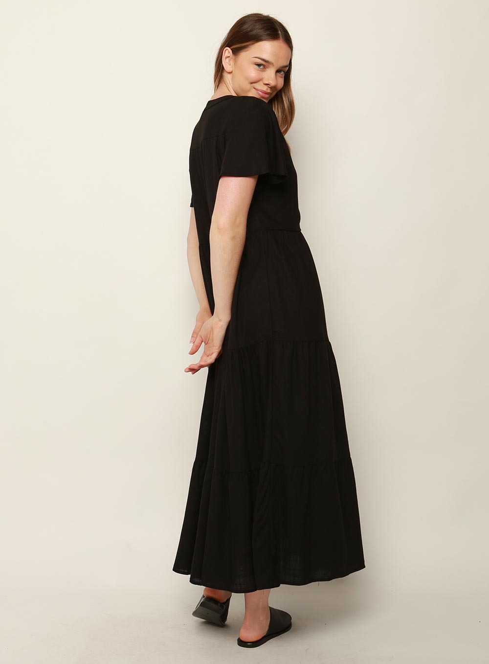 Katie Tiered Midi Dress-Black