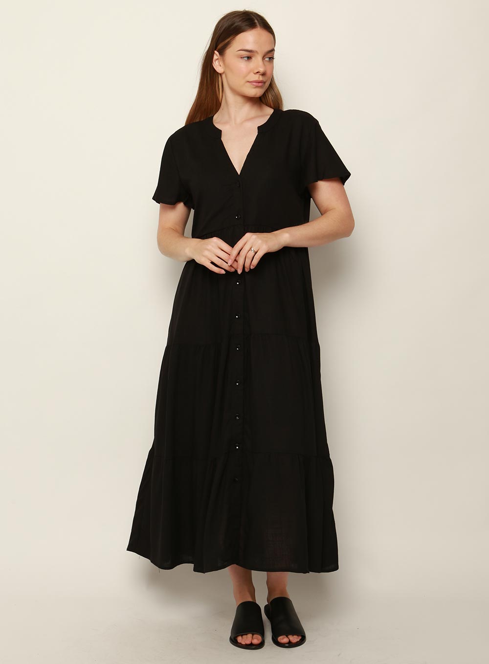 Katie Tiered Midi Dress-Black