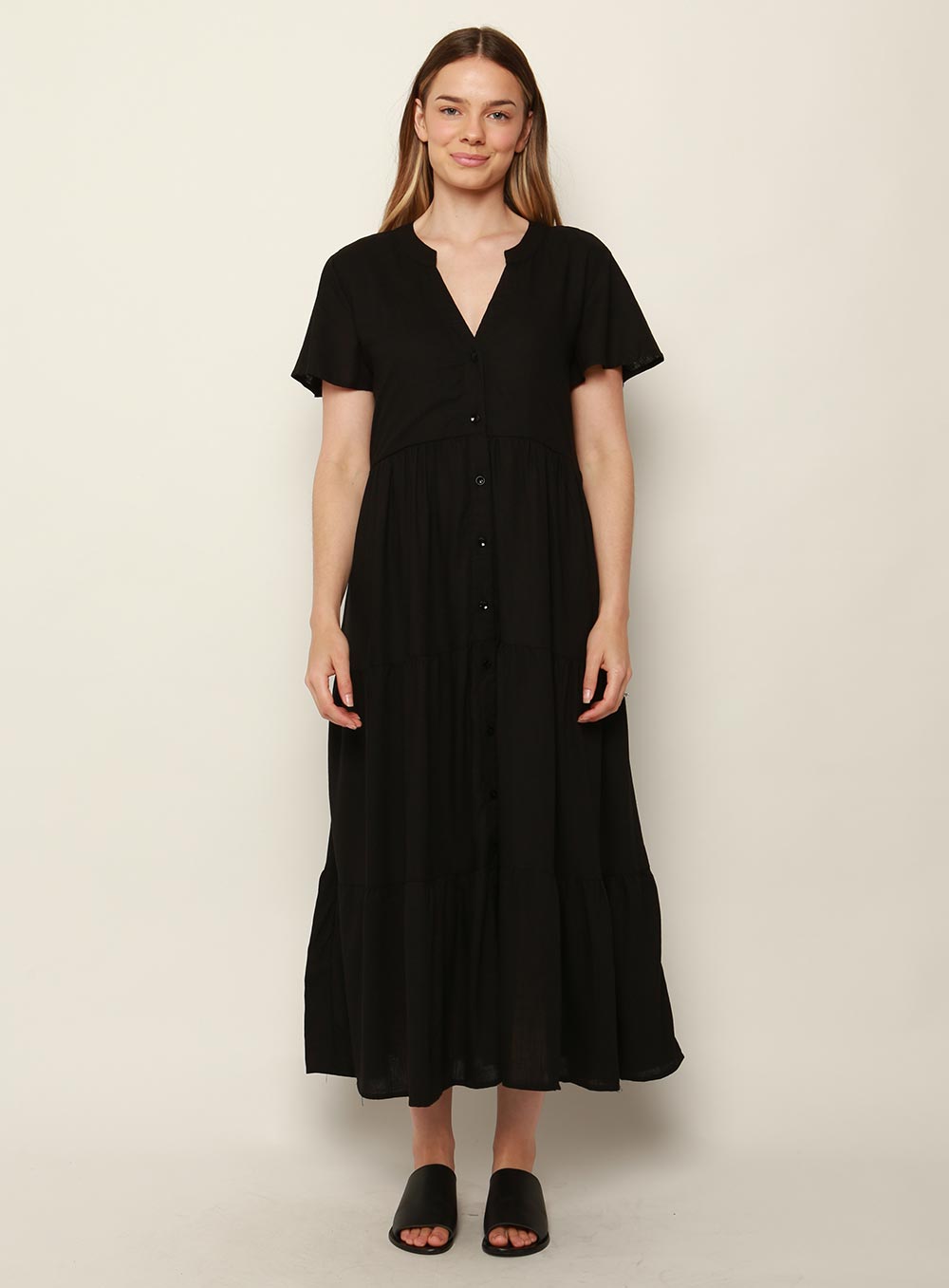 Katie Tiered Midi Dress-Black