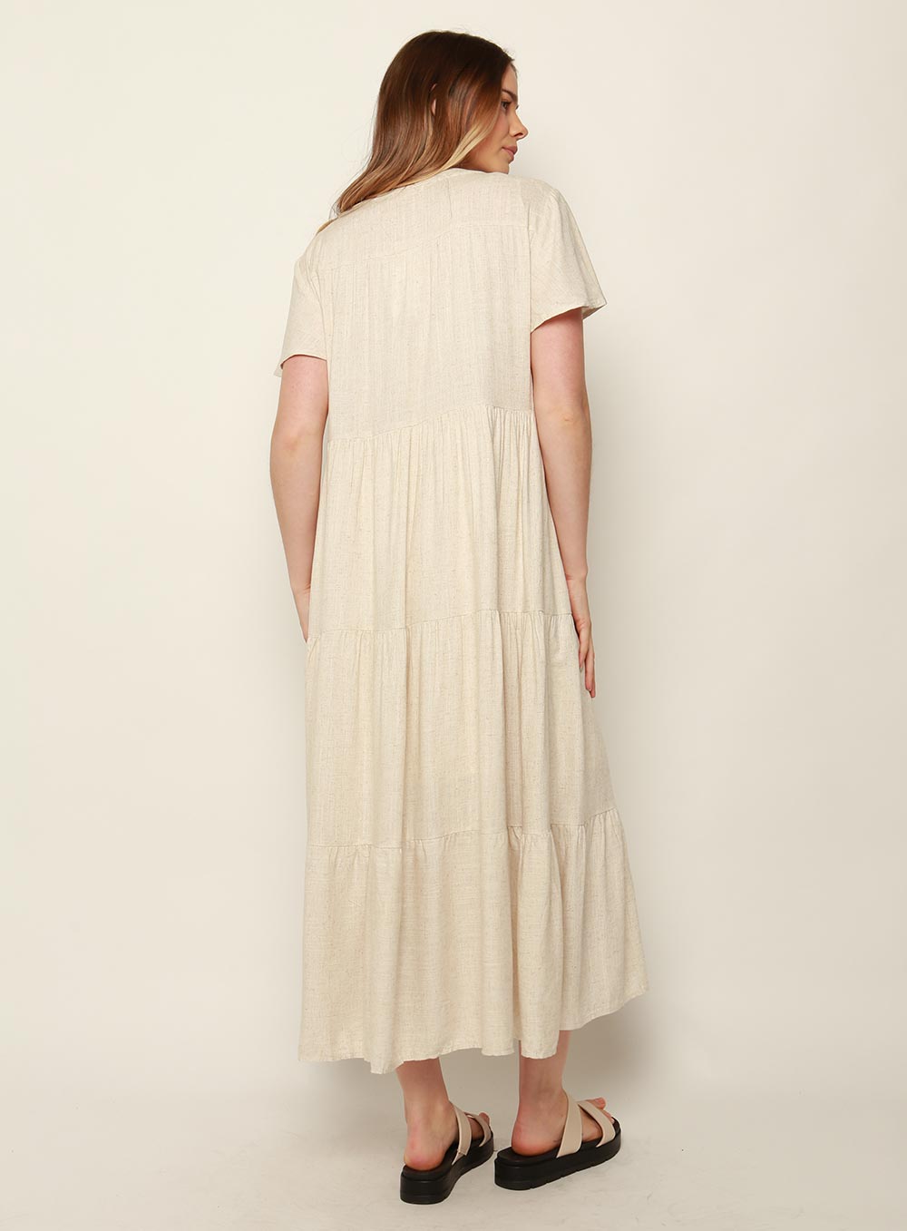 Katie Tiered Midi Dress-NATURAL