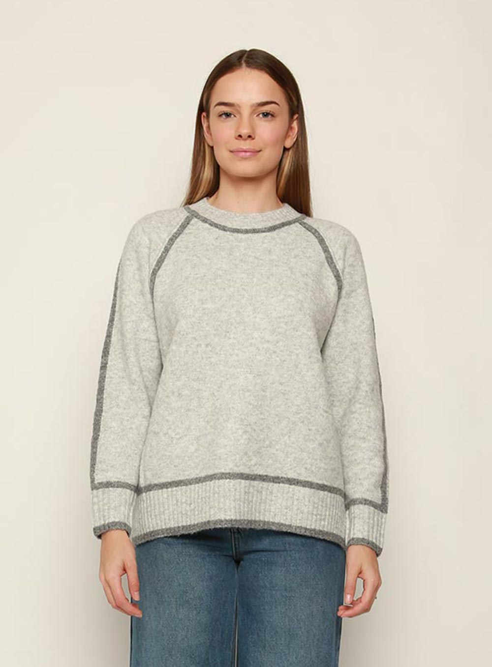 Lavinia Contrast Trim Knit-Grey