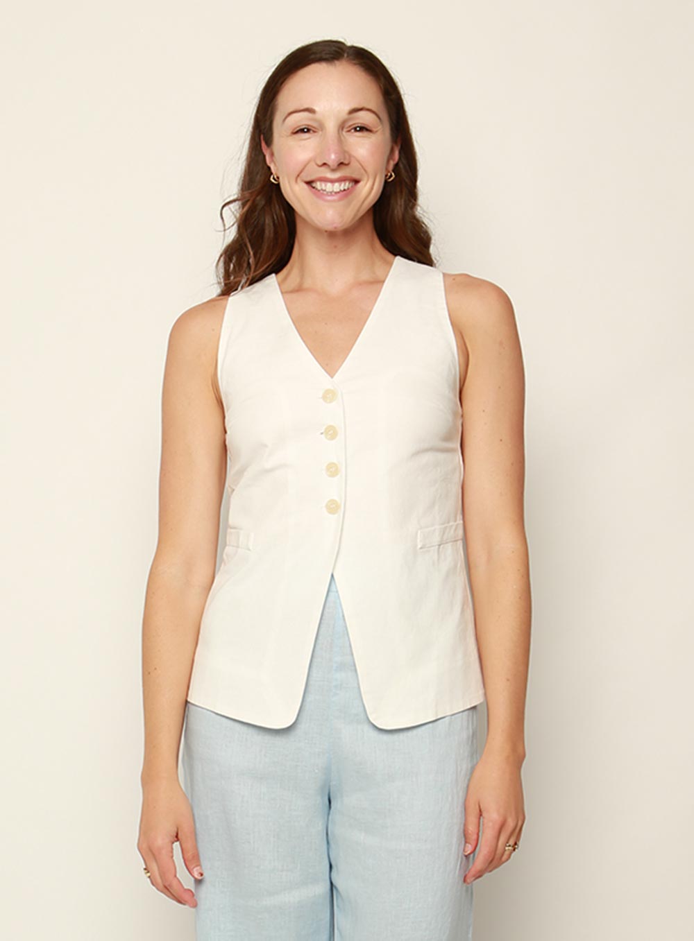 Layla Sleeveless Blazer Vest-White