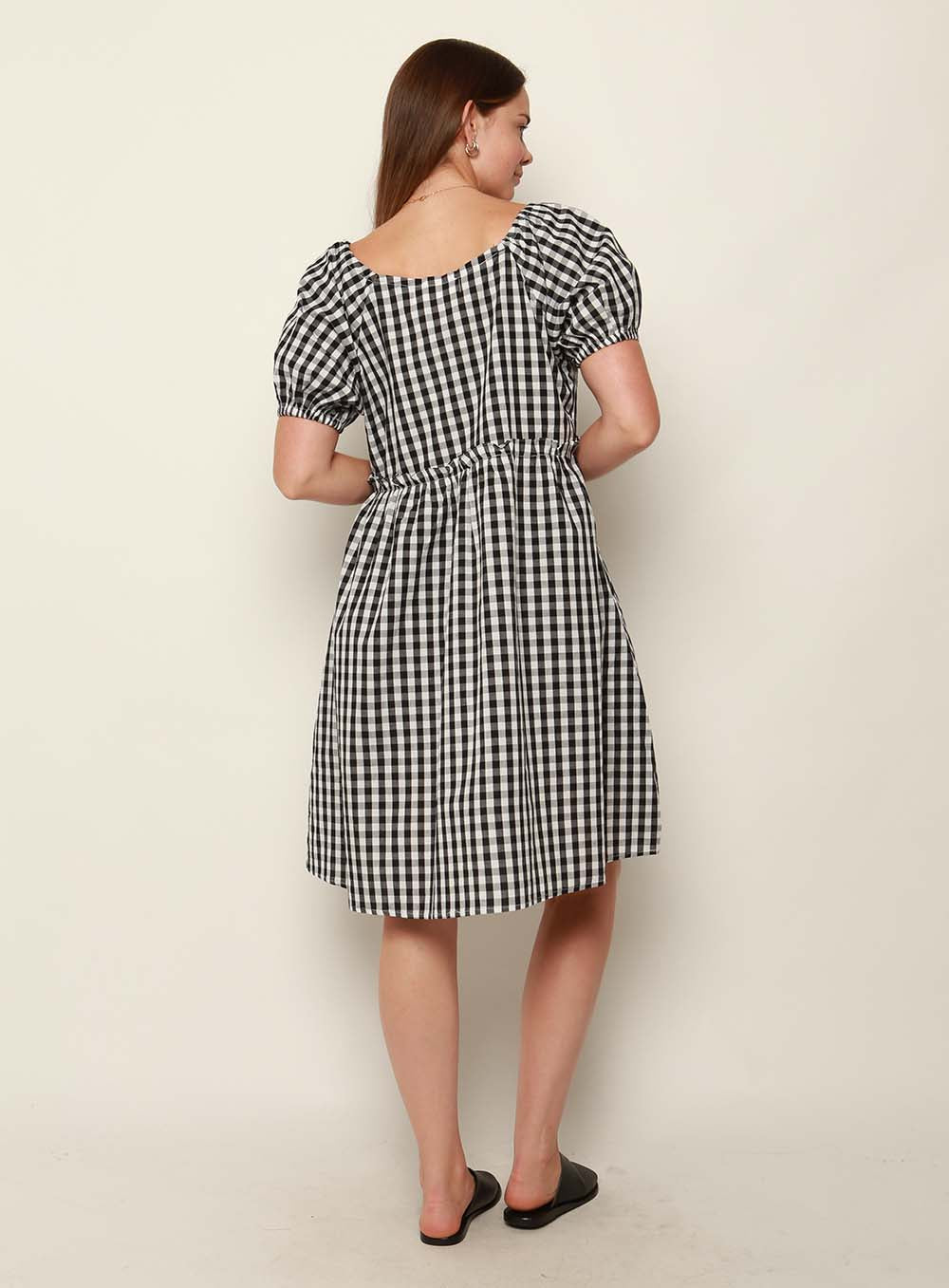 Lisa Gingham Drawstring Dress-Black