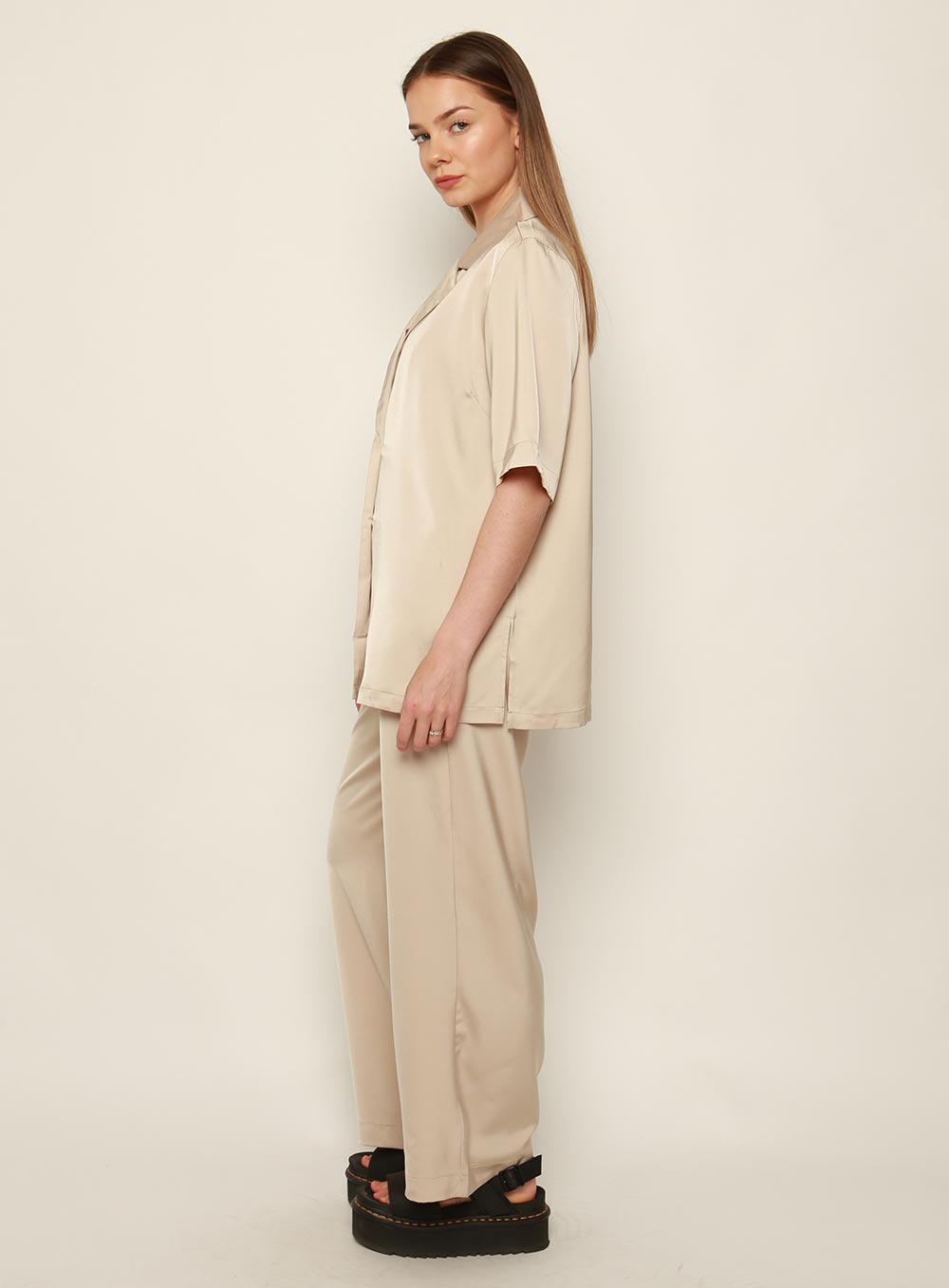 Mali Satin Set Shirt-BEIGE