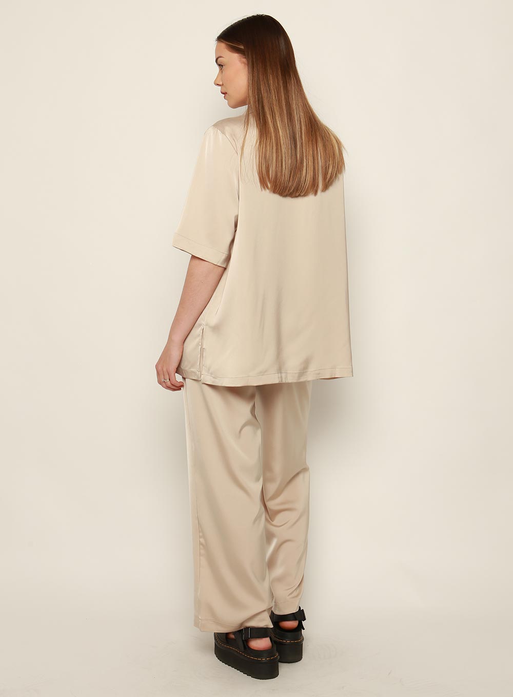 Mali Satin Set Shirt-BEIGE