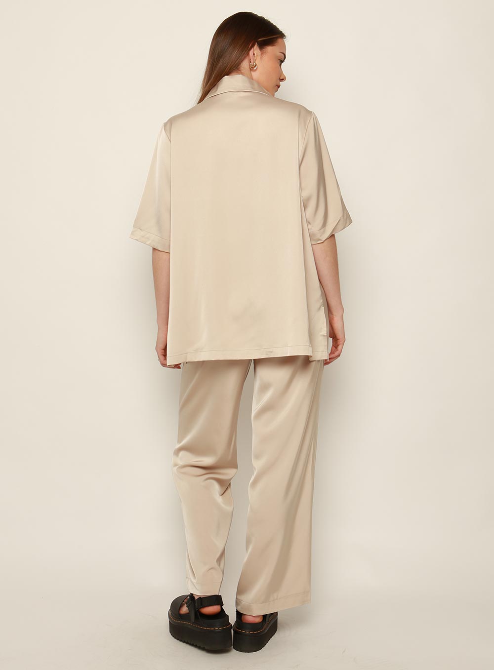 Mali Satin Set Shirt-BEIGE