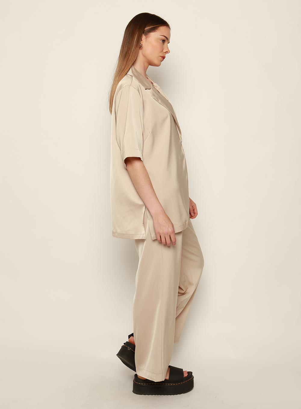 Mali Satin Set Shirt-BEIGE