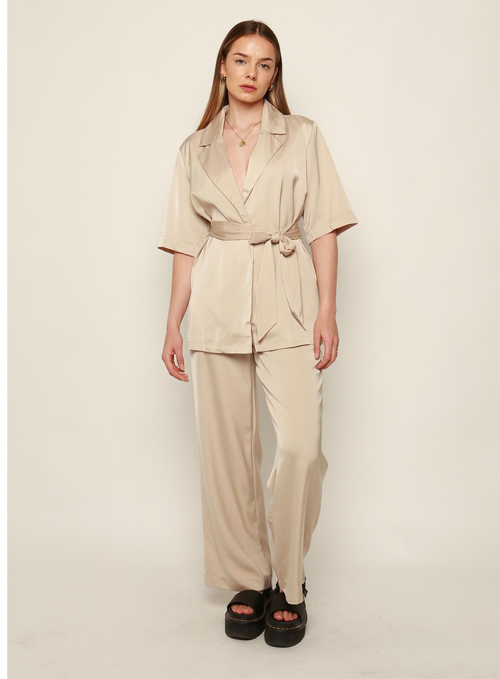 Mali Satin Set Shirt-BEIGE