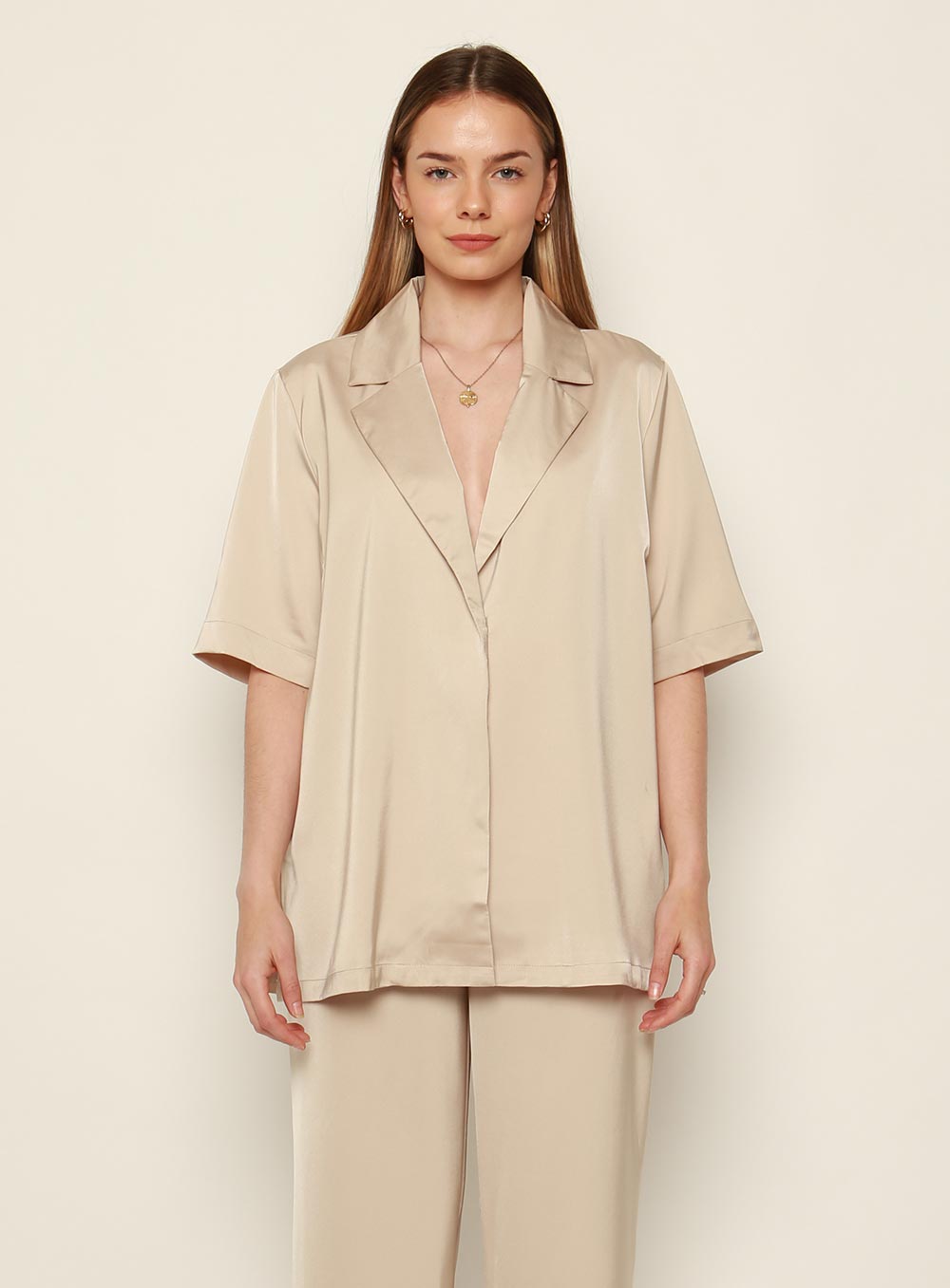 Mali Satin Set Shirt-BEIGE