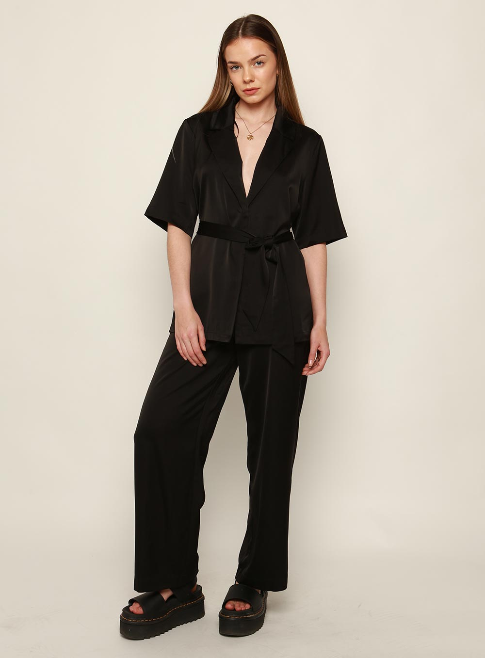 Mali Satin Set Shirt-Black