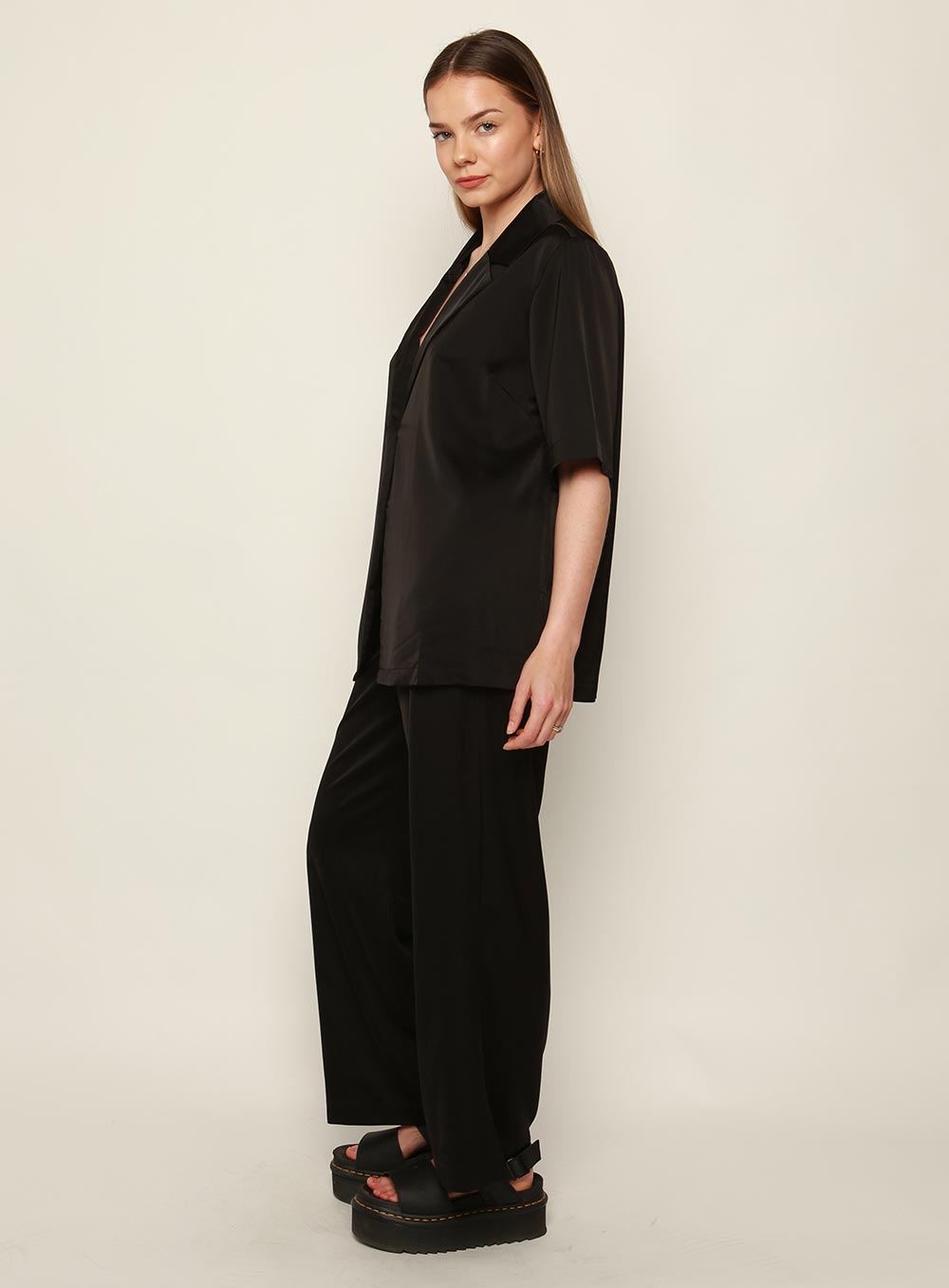 Mali Satin Set Shirt-Black