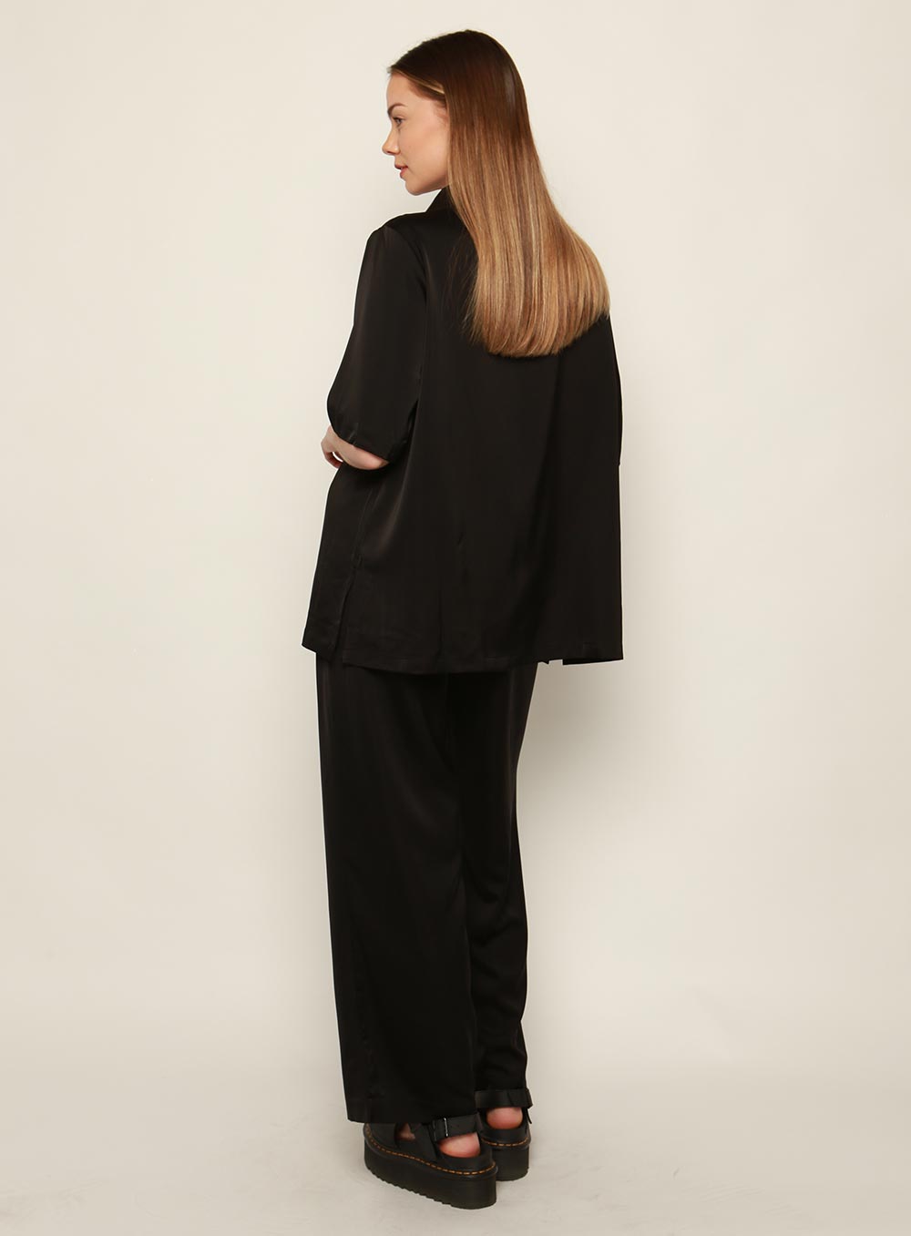 Mali Satin Set Shirt-Black