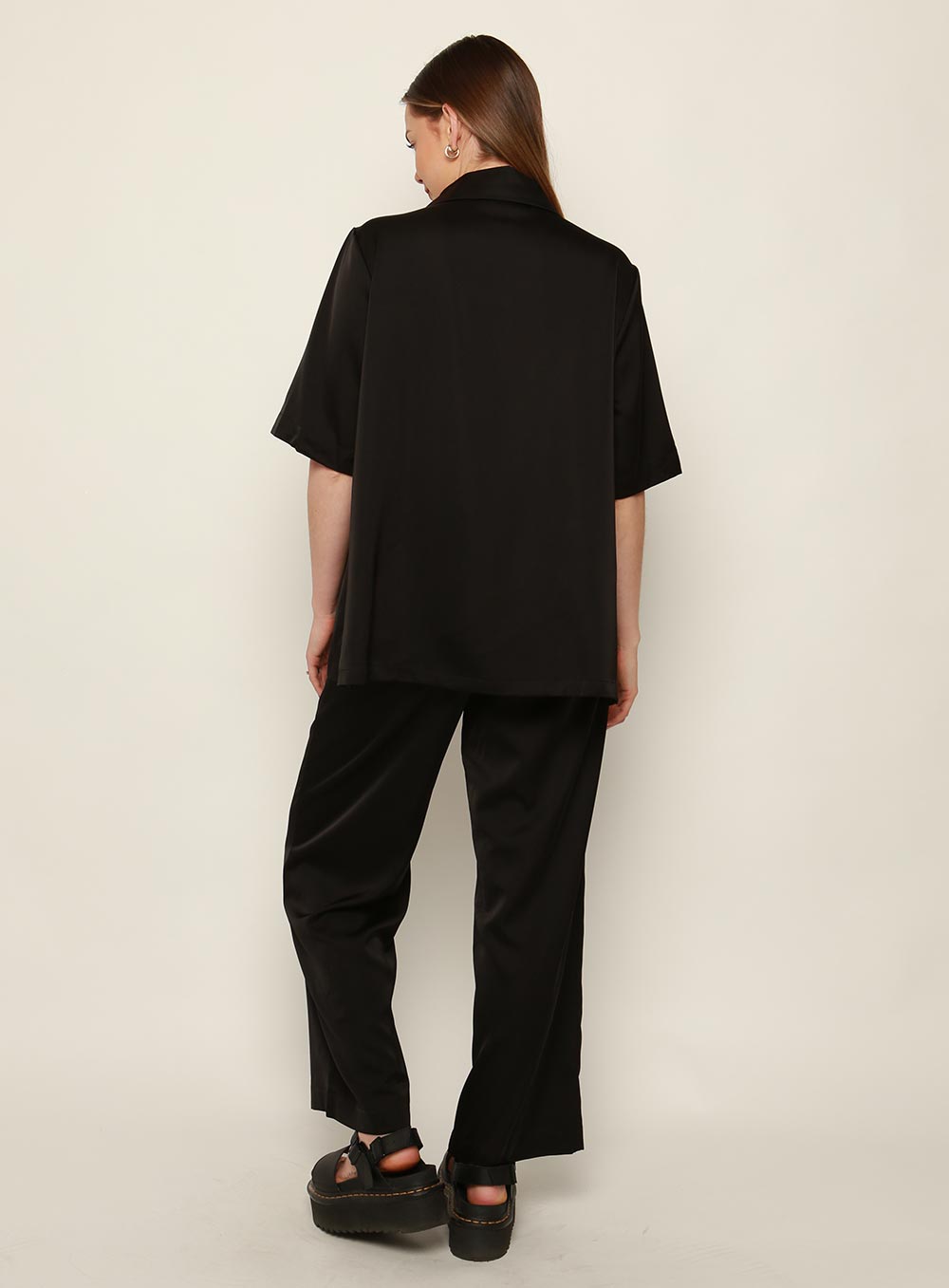 Mali Satin Set Shirt-Black