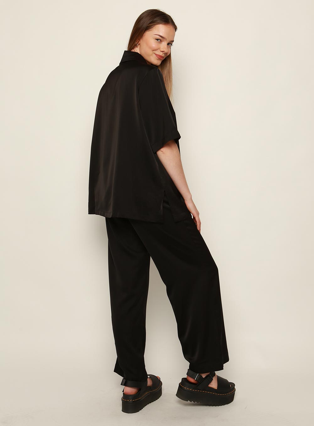 Mali Satin Set Shirt-Black