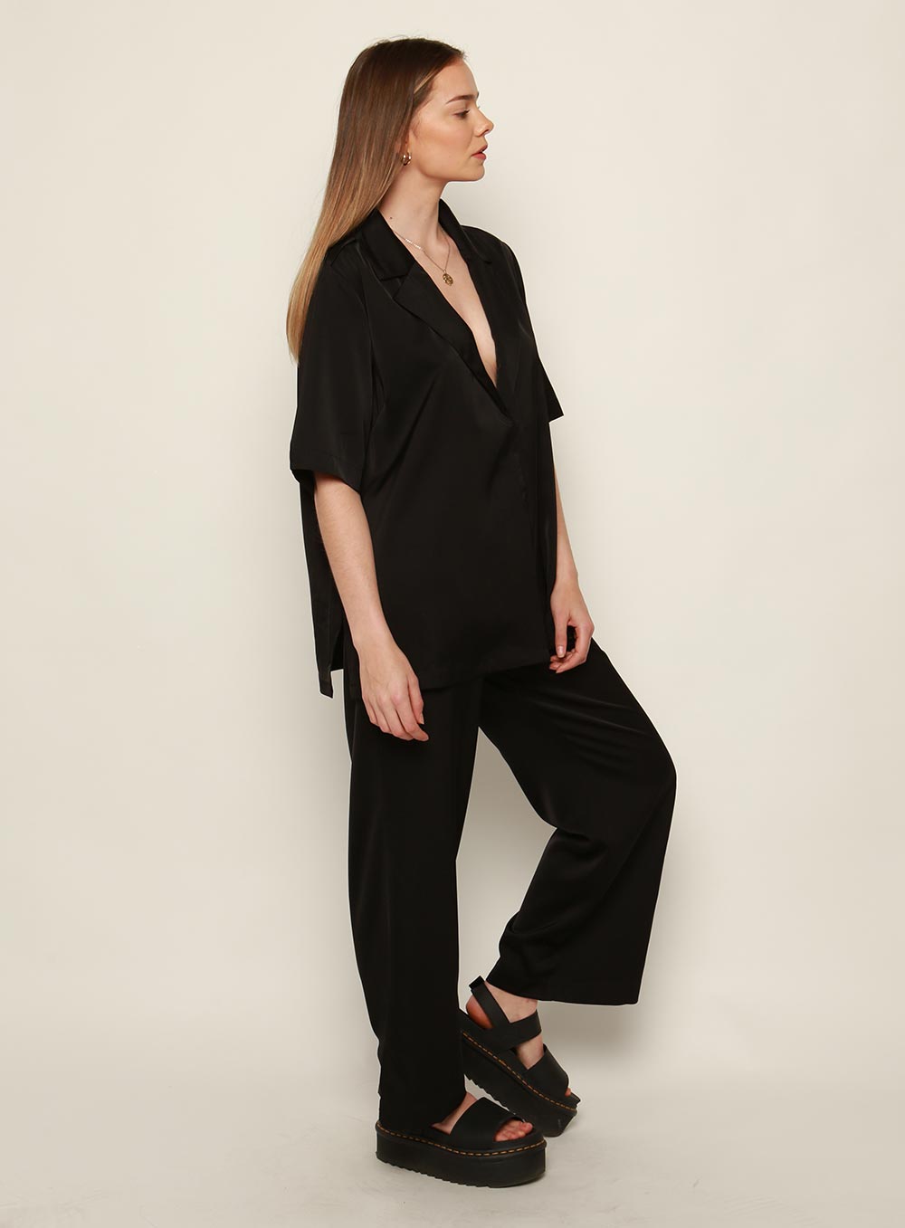 Mali Satin Set Shirt-Black