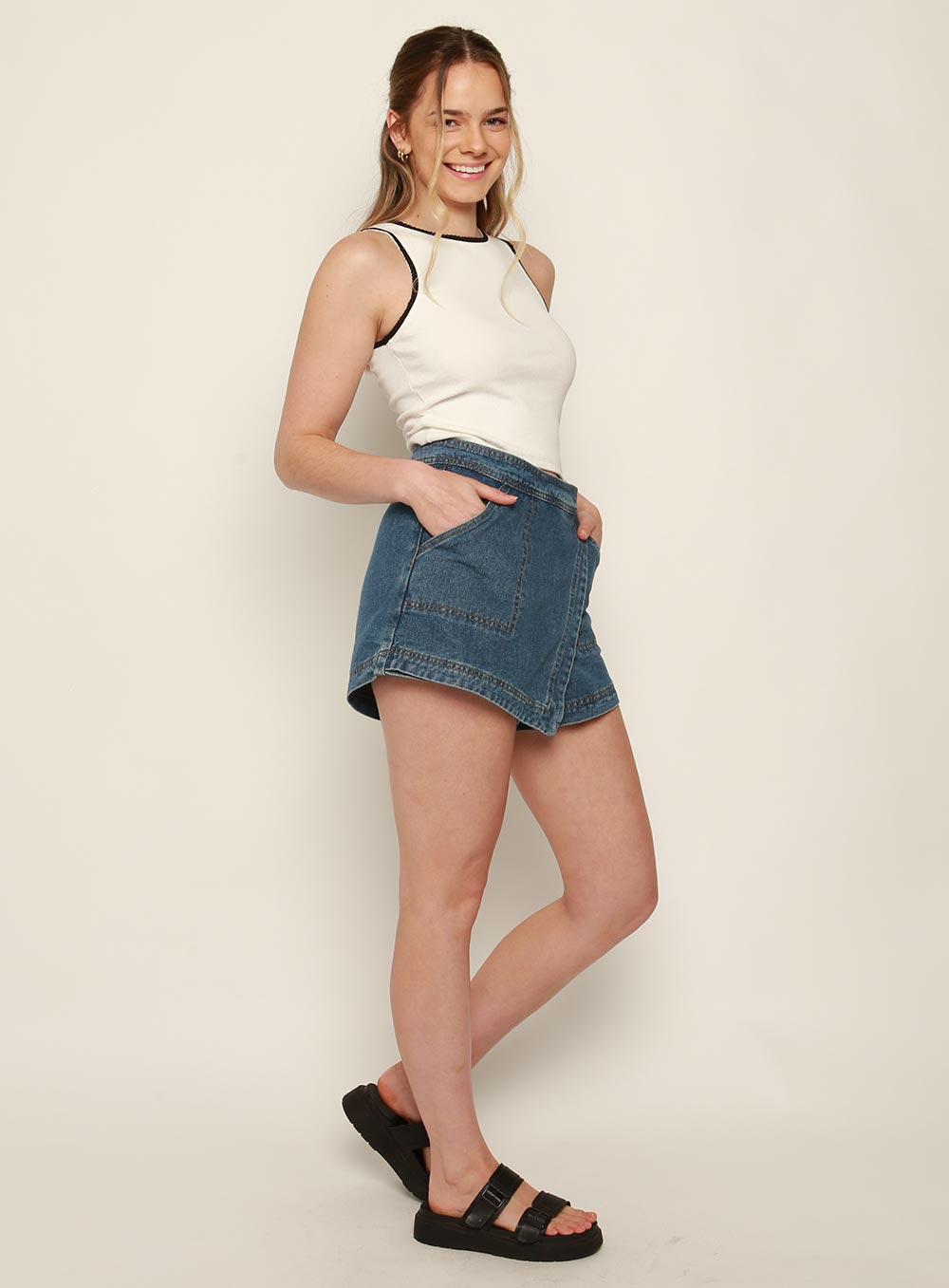 Malia Denim Short-MID BLUE