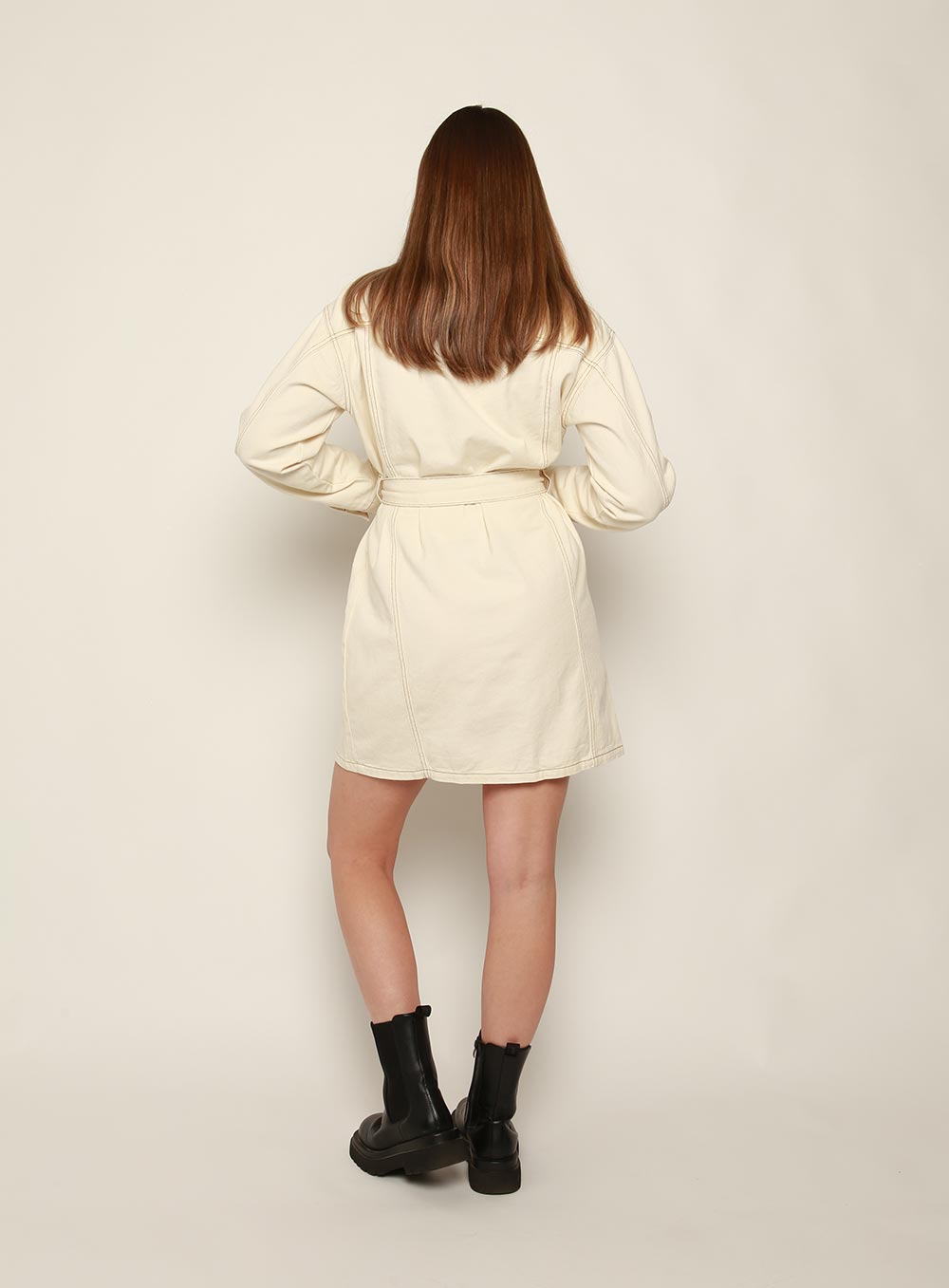 Mindy Long Sleeve Denim Dress-White