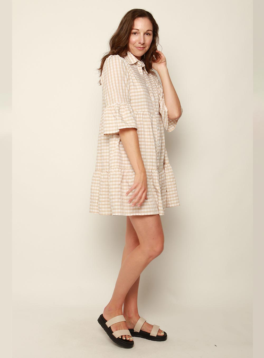 Morgan Tiered Dress-LATTE