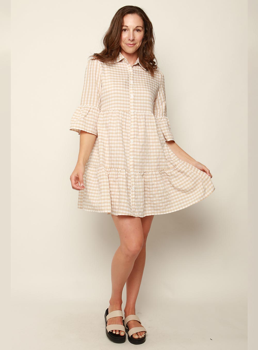 Morgan Tiered Dress-LATTE