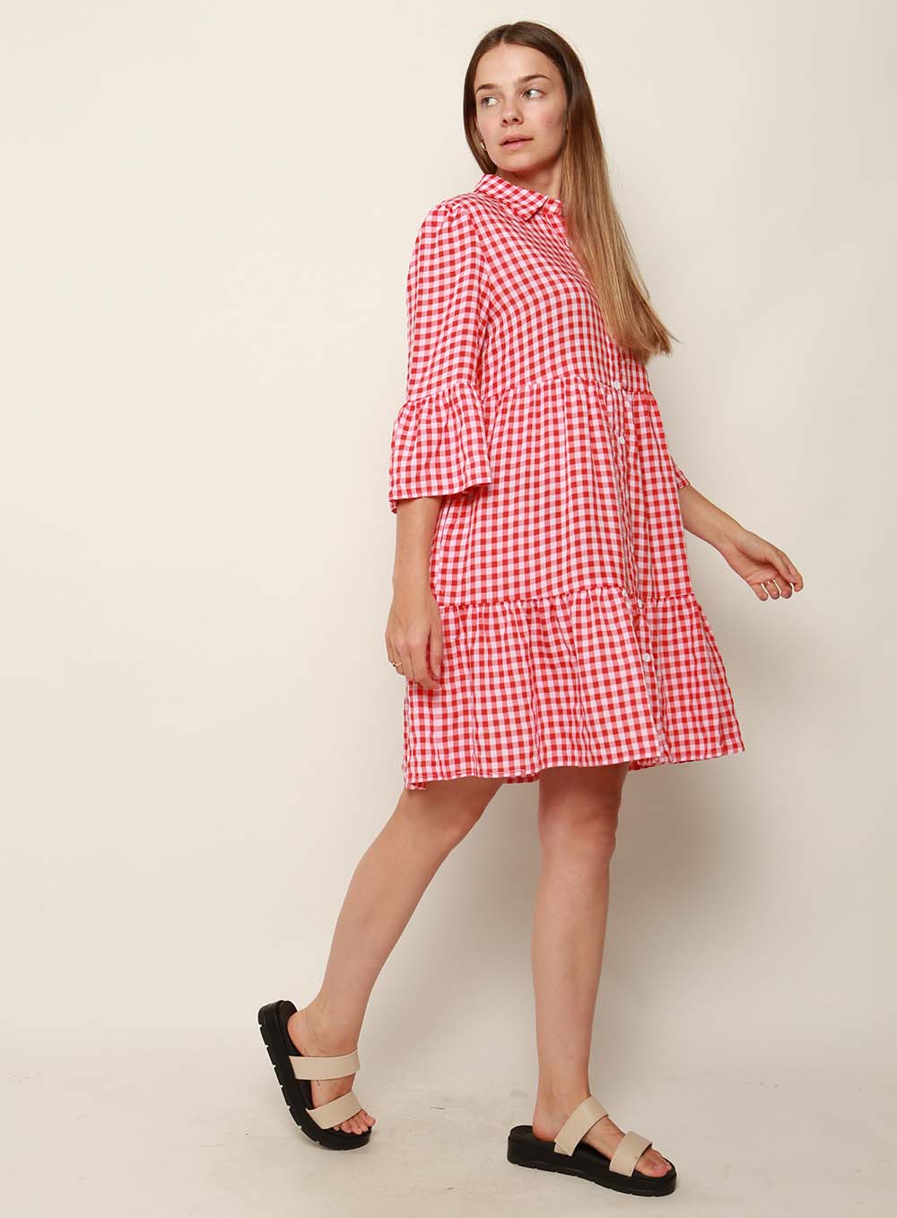 Morgan Tiered Dress-RED