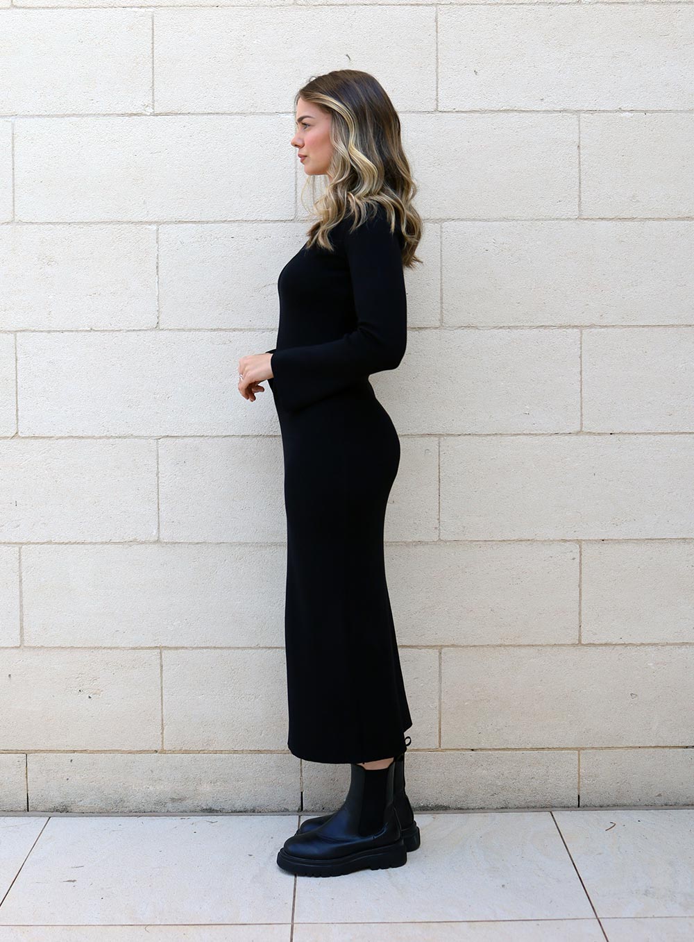 Mylie Long Knit Dress-Black