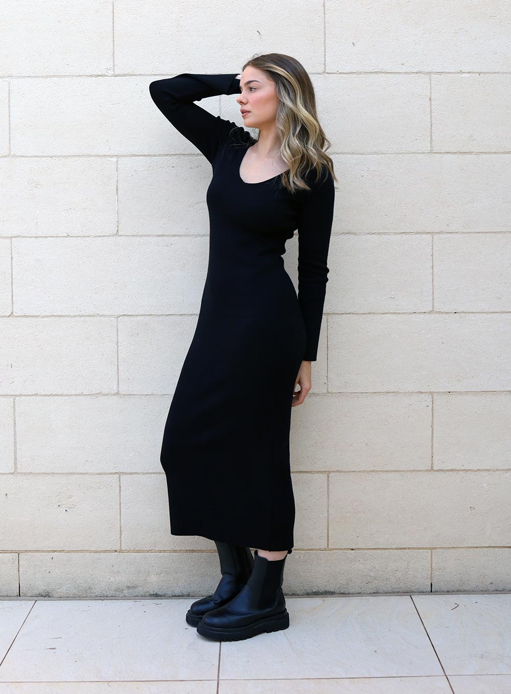 Mylie Long Knit Dress-Black