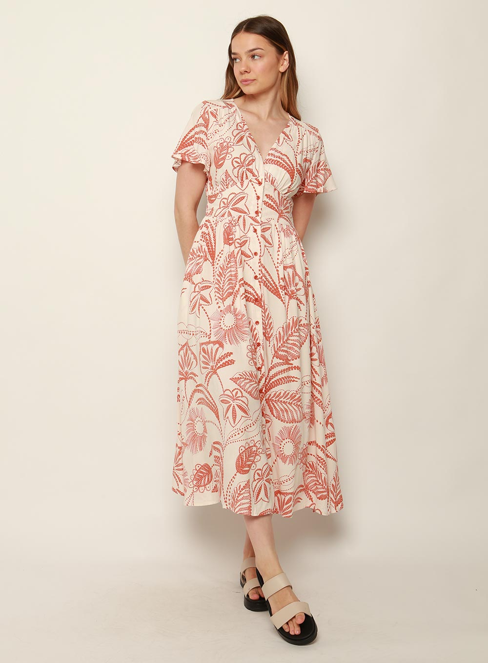 Patricia Print Midi Dress-TAN