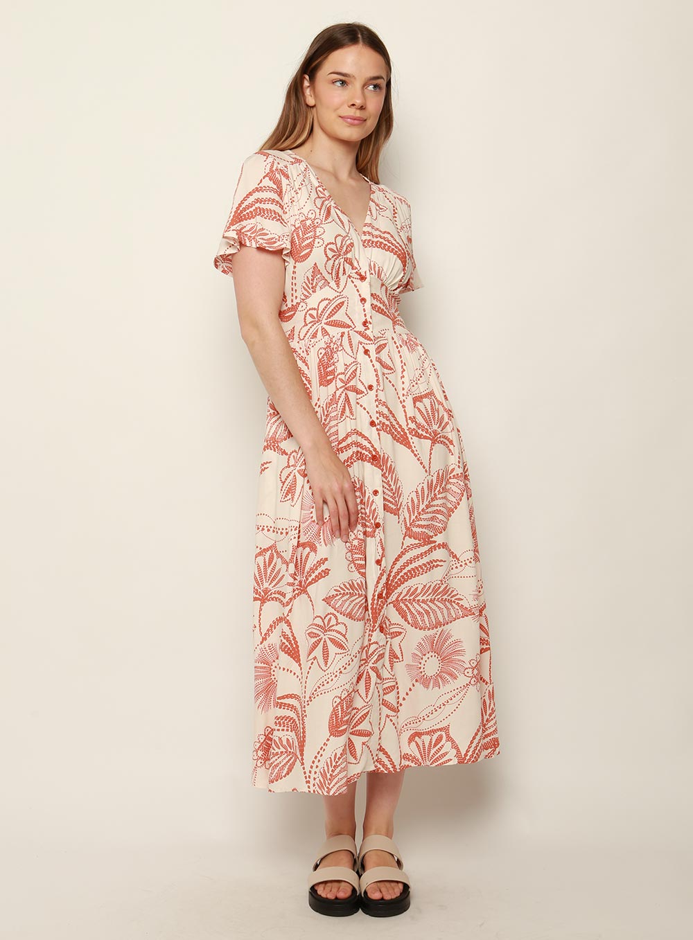 Patricia Print Midi Dress-TAN