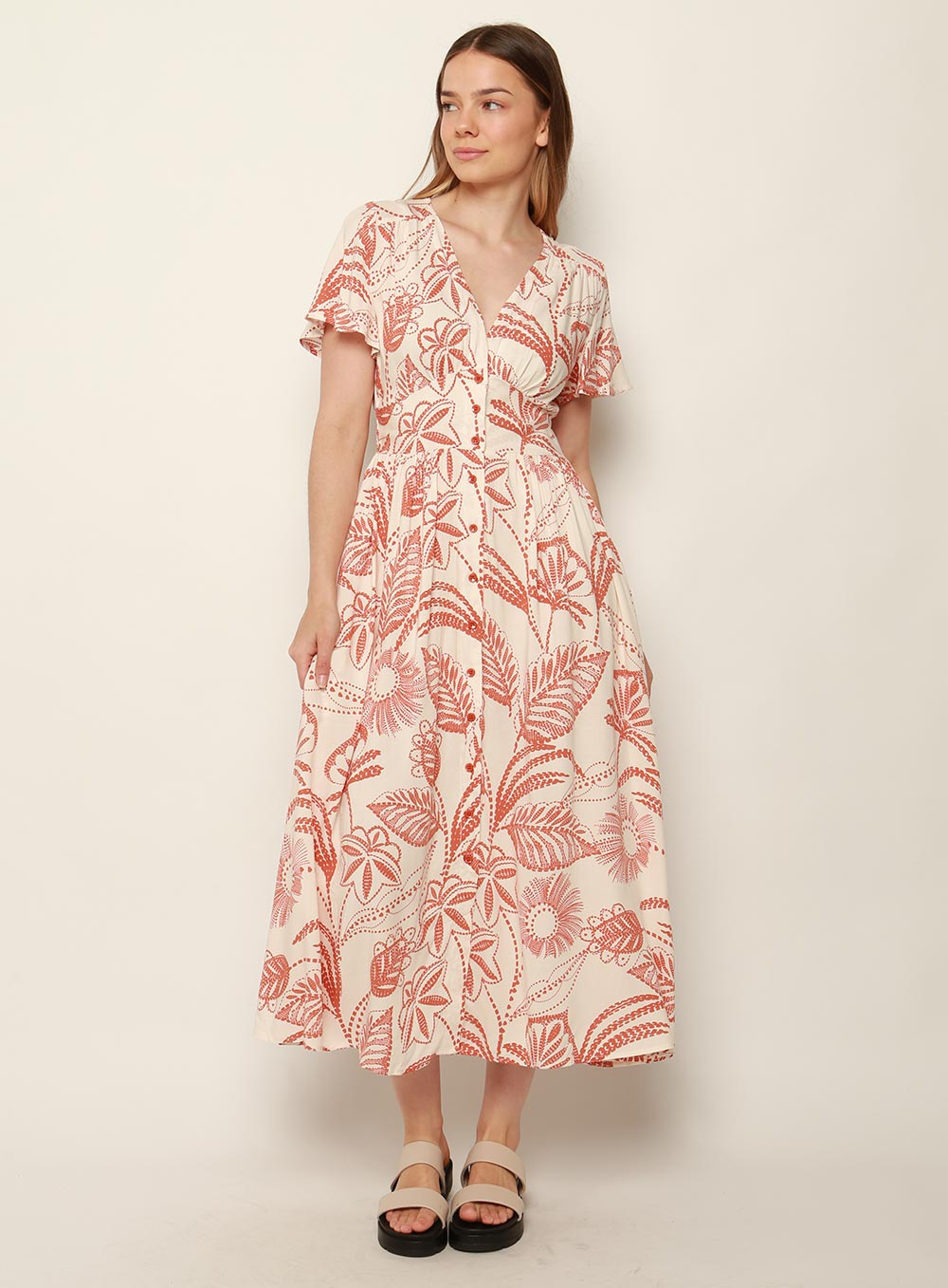 Patricia Print Midi Dress-TAN