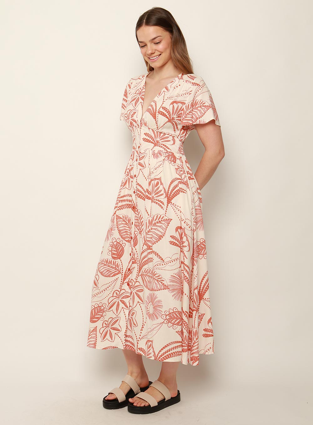 Patricia Print Midi Dress-TAN