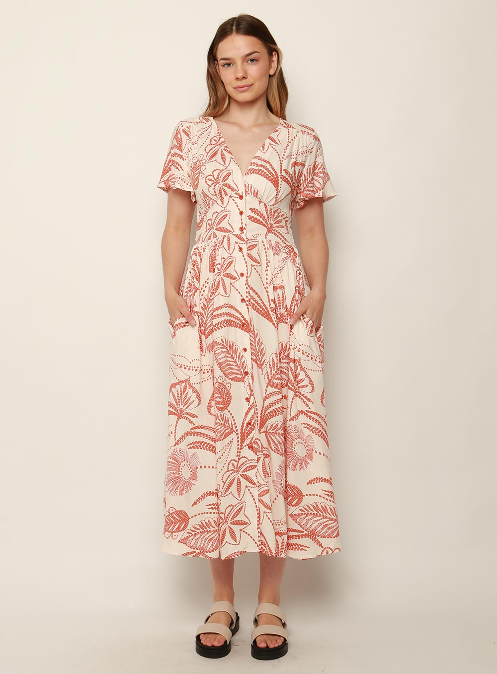 Patricia Print Midi Dress-TAN