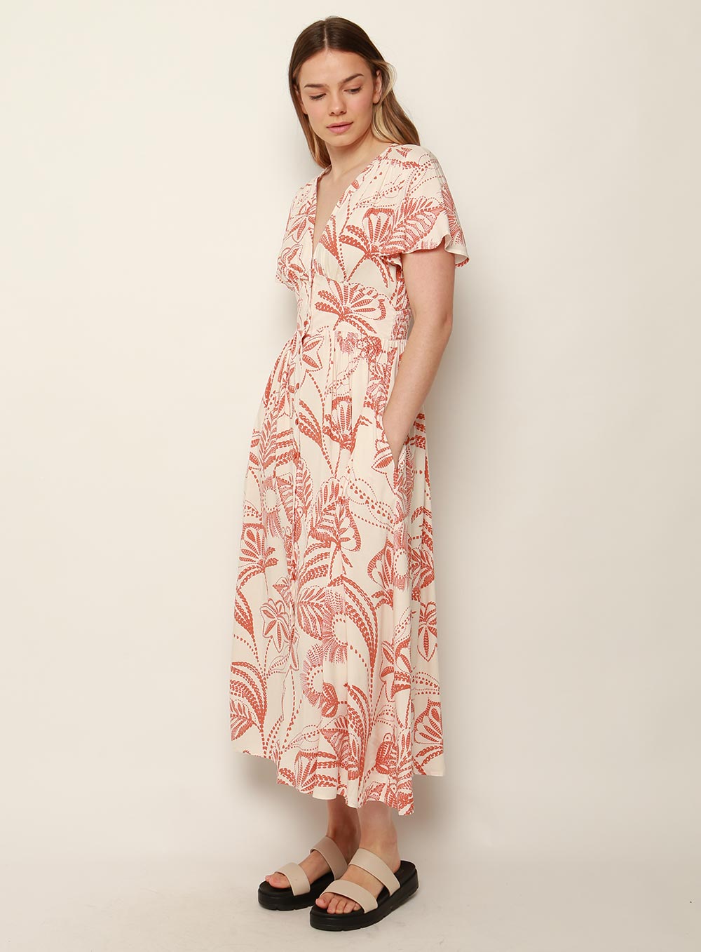 Patricia Print Midi Dress-TAN