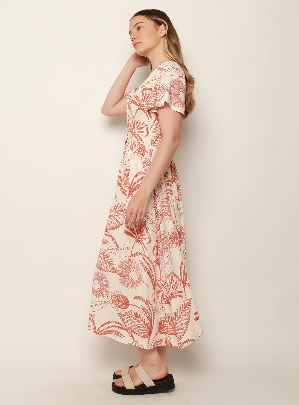 Patricia Print Midi Dress-TAN