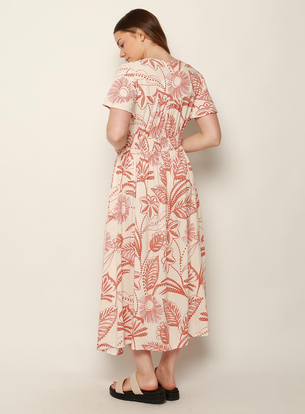 Patricia Print Midi Dress-TAN