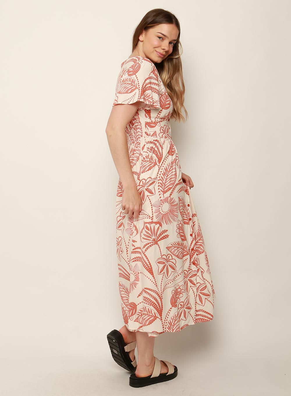 Patricia Print Midi Dress-TAN