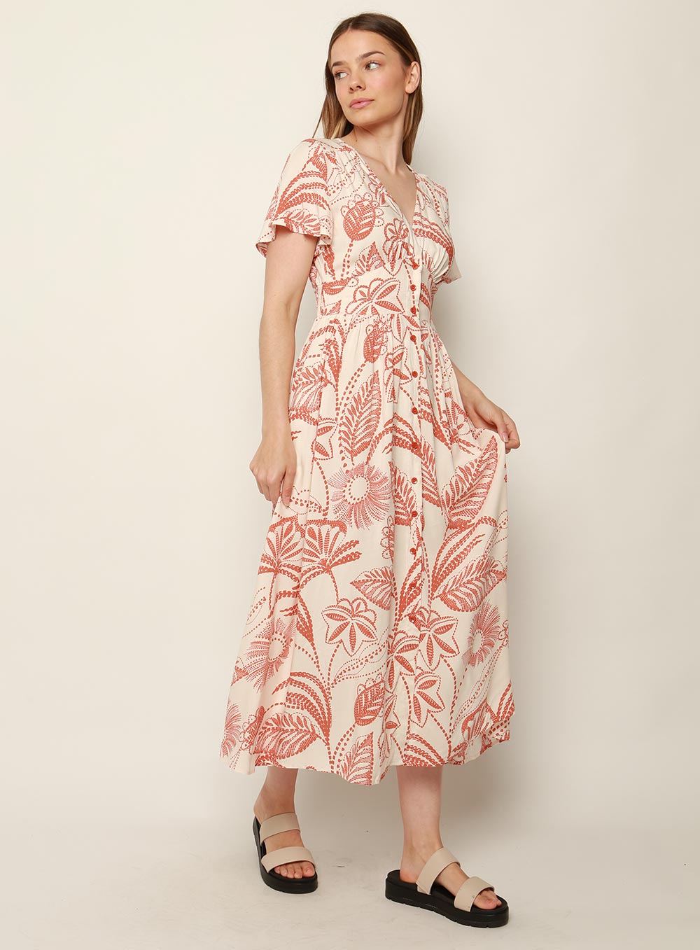 Patricia Print Midi Dress-TAN