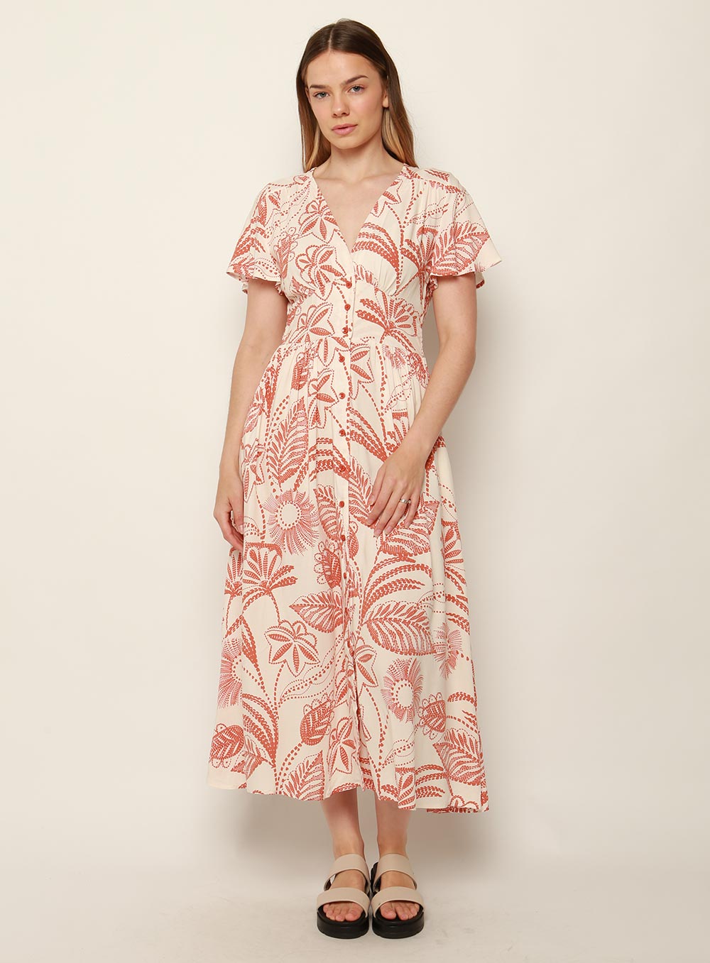 Patricia Print Midi Dress-TAN