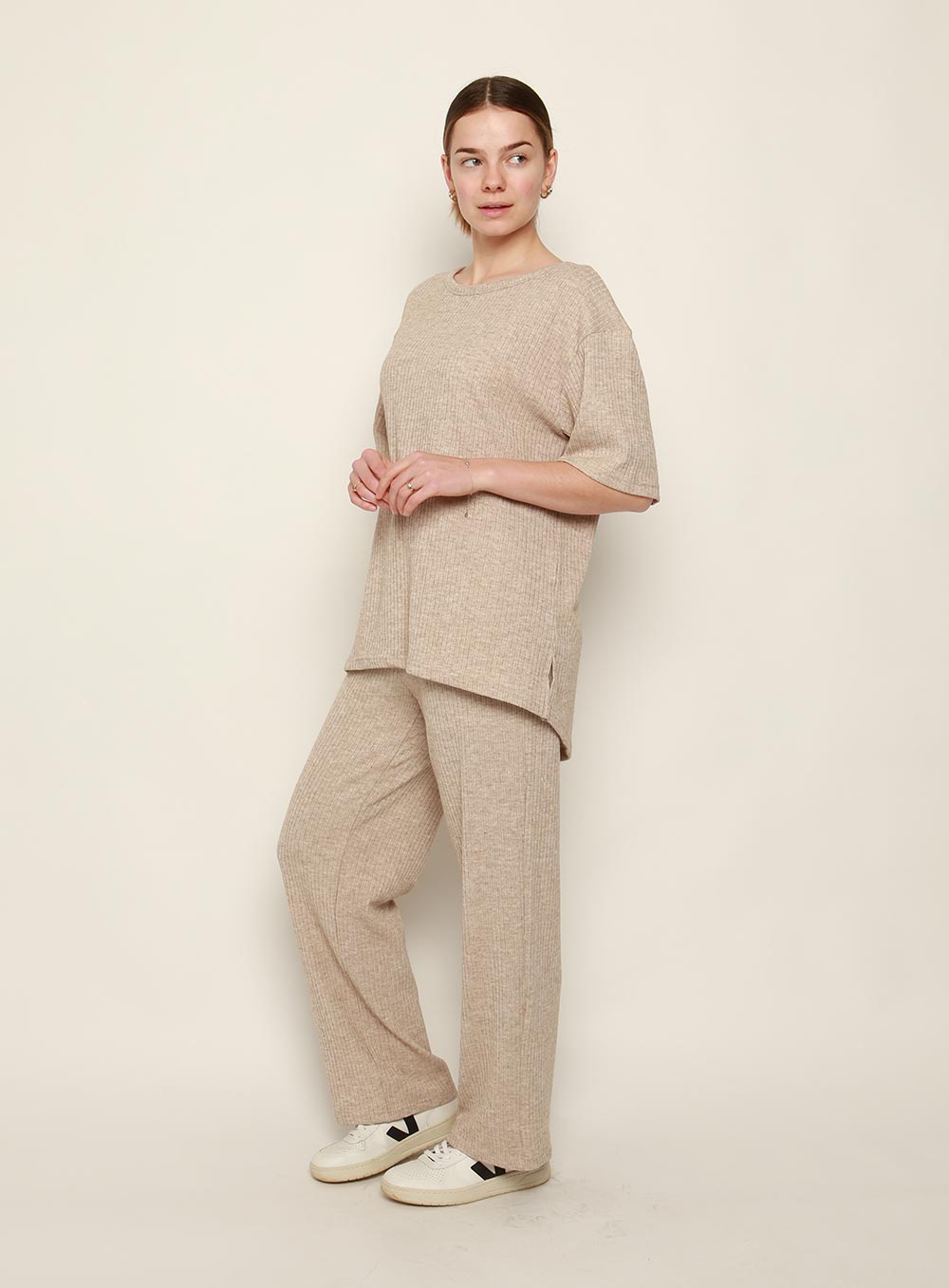 Selina Knit T-shirt Set-SAND